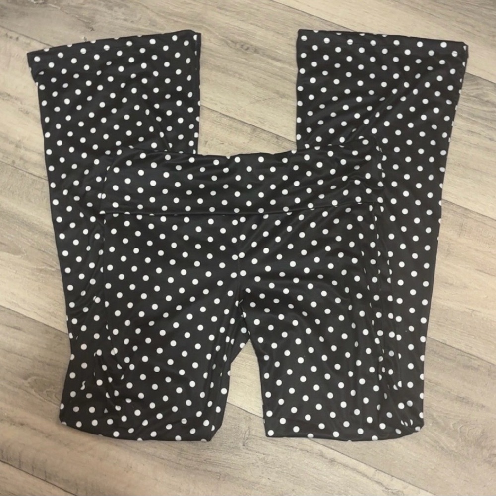 Polka Dot Fold-Over Flared Leggings